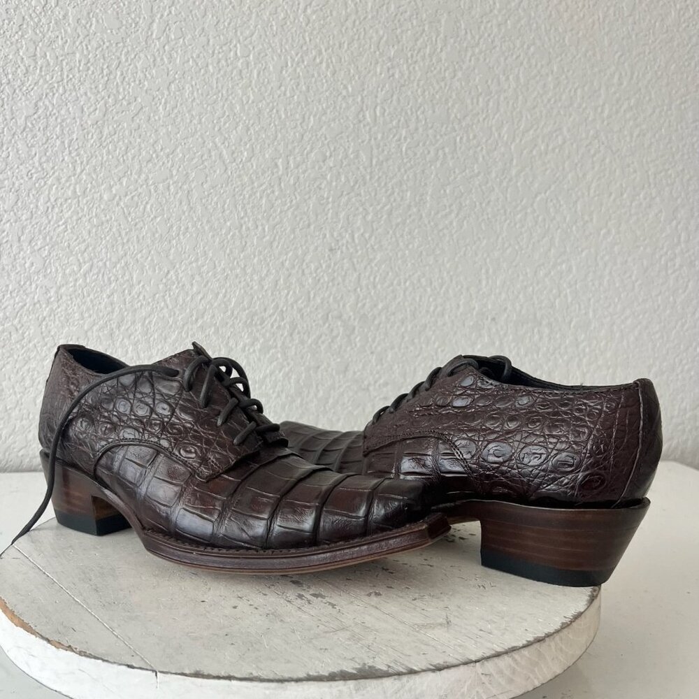 Rod Patrick Womens Lace Up Shoes 6 C Brown Caiman Exotic Western Boots Loafers